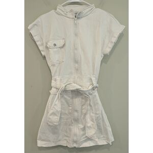 SNDYS. White Full Zip Belt Tie Waist Mini Dress Size Medium